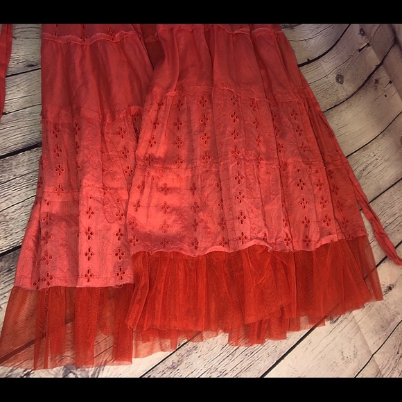 Coral Embroidered Spaghetti Straps Cotton Dress - Picture 7 of 8